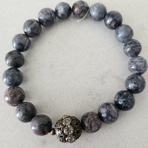 Gray Calcite Beaded Stretch Bracelet Handmade